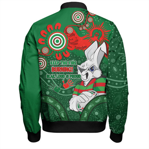 South Sydney Rabbitohs Bomber Jacket Aboriginal Indigenous Naidoc Week Dreamtime Dot Painting With Flag South Sydney Rabbitohs Bomber Jacket Aboriginal Indigenous Naidoc Week Dreamtime Dot Painting With Flag