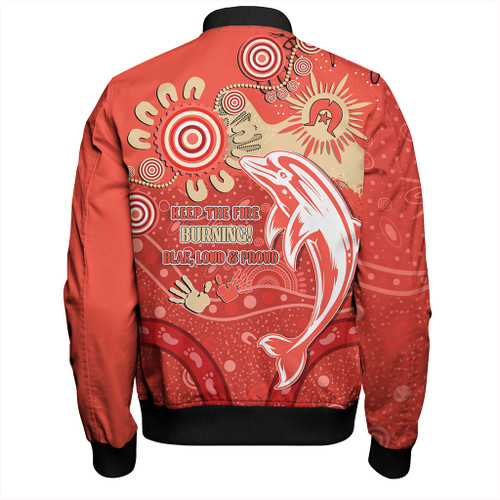 Redcliffe Dolphins Bomber Jacket Aboriginal Indigenous Naidoc Week Dreamtime Dot Painting With Flag Redcliffe Dolphins Bomber Jacket Aboriginal Indigenous Naidoc Week Dreamtime Dot Painting With Flag