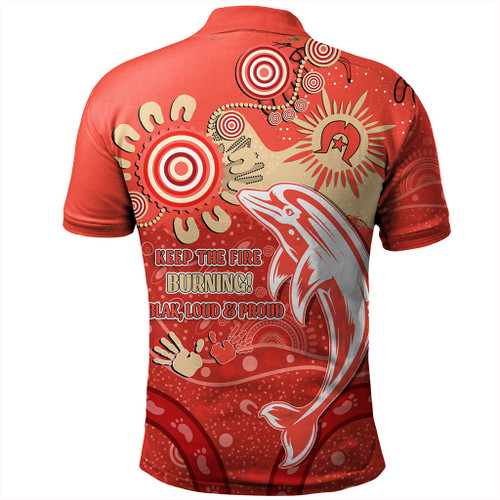 Redcliffe Dolphins Polo Shirt Aboriginal Indigenous Naidoc Week Dreamtime Dot Painting With Flag Redcliffe Dolphins Polo Shirt Aboriginal Indigenous Naidoc Week Dreamtime Dot Painting With Flag