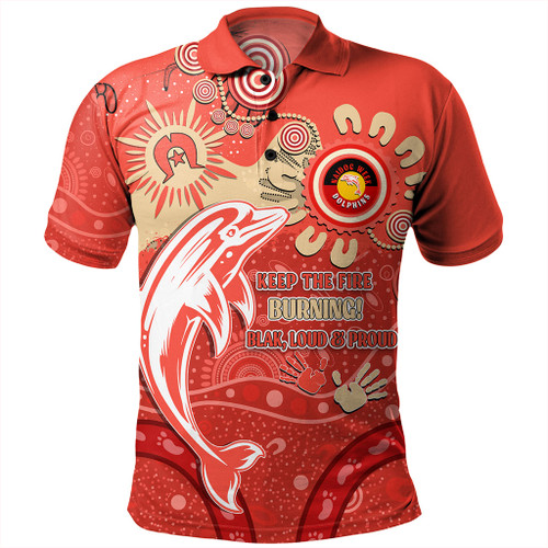 Redcliffe Dolphins Polo Shirt Aboriginal Indigenous Naidoc Week Dreamtime Dot Painting With Flag