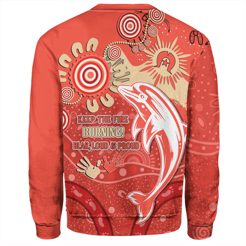 Redcliffe Dolphins Sweatshirt Aboriginal Indigenous Naidoc Week Dreamtime Dot Painting With Flag Redcliffe Dolphins Sweatshirt Aboriginal Indigenous Naidoc Week Dreamtime Dot Painting With Flag