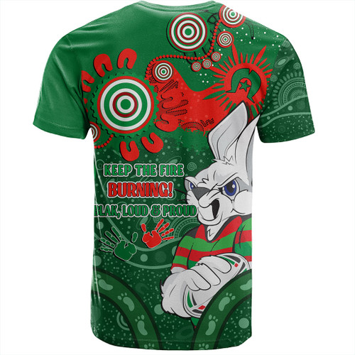 South Sydney Rabbitohs T-Shirt Aboriginal Indigenous Naidoc Week Dreamtime Dot Painting With Flag South Sydney Rabbitohs T-Shirt Aboriginal Indigenous Naidoc Week Dreamtime Dot Painting With Flag
