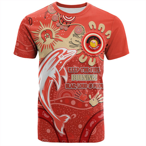 Redcliffe Dolphins T-Shirt Aboriginal Indigenous Naidoc Week Dreamtime Dot Painting With Flag