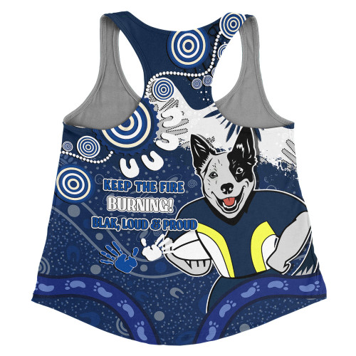 North Queensland Cowboys Women Racerback Singlet Aboriginal Indigenous Naidoc Week Dreamtime Dot Painting With Flag