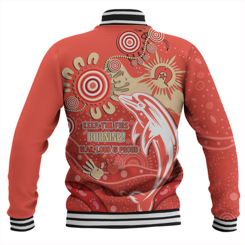 Redcliffe Dolphins Baseball Jacket Aboriginal Indigenous Naidoc Week Dreamtime Dot Painting With Flag Redcliffe Dolphins Baseball Jacket Aboriginal Indigenous Naidoc Week Dreamtime Dot Painting With Flag