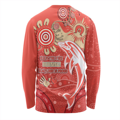 Redcliffe Dolphins Long Sleeve T-shirt Aboriginal Indigenous Naidoc Week Dreamtime Dot Painting With Flag Redcliffe Dolphins Long Sleeve T-shirt Aboriginal Indigenous Naidoc Week Dreamtime Dot Painting With Flag