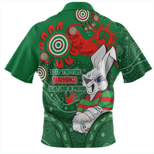 South Sydney Rabbitohs Zip Polo Shirt Aboriginal Indigenous Naidoc Week Dreamtime Dot Painting With Flag South Sydney Rabbitohs Zip Polo Shirt Aboriginal Indigenous Naidoc Week Dreamtime Dot Painting With Flag