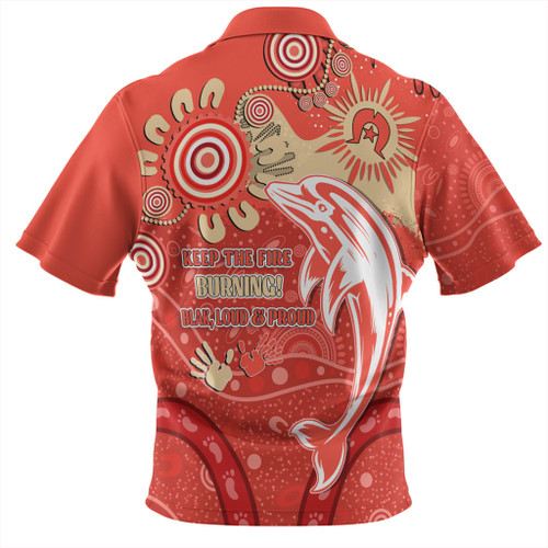 Redcliffe Dolphins Zip Polo Shirt Aboriginal Indigenous Naidoc Week Dreamtime Dot Painting With Flag Redcliffe Dolphins Zip Polo Shirt Aboriginal Indigenous Naidoc Week Dreamtime Dot Painting With Flag