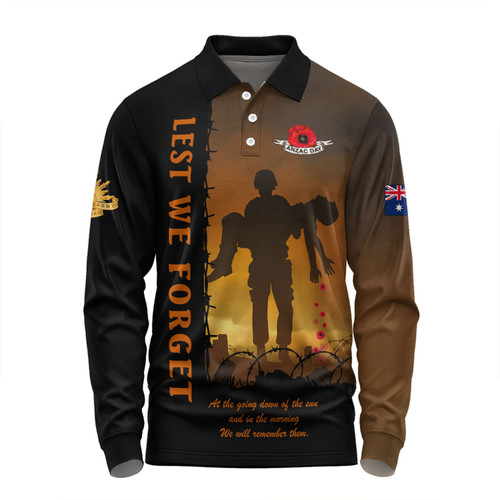 Australia Long Sleeve Polo Shirt Anzac Day Remember Them Today, Everyday And Always