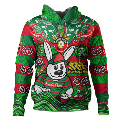 South Sydney Rabbitohs Hoodie Custom Naidoc Keep the Fire Burning! Blak, Loud & Proud Home Jersey1