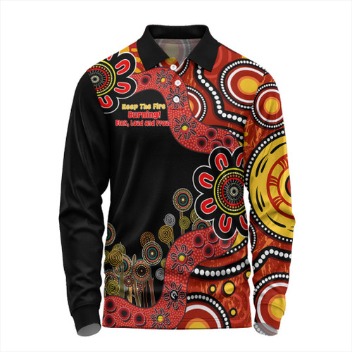 Australia Long Sleeve Polo Shirt Aboriginal Indigenous Naidoc Week Keep The Fire Burning! Blak, Loud And Proud