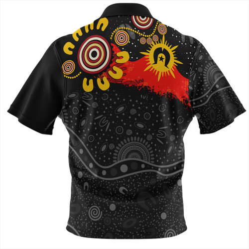 Australia Zip Polo Shirt Aboriginal Indigenous Dot Painting With Flag Australia Zip Polo Shirt Aboriginal Indigenous Dot Painting With Flag