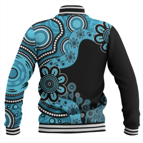 Australia Baseball Jacket Aboriginal Indigenous Dot Painting Blue
