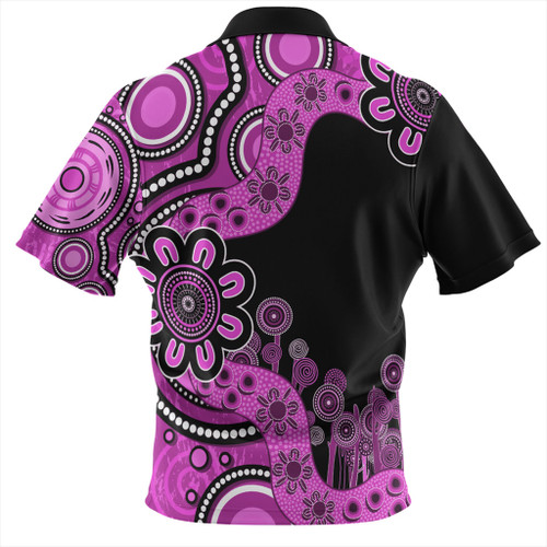 Australia Zip Polo Shirt Aboriginal Indigenous Dot Painting Pink Australia Zip Polo Shirt Aboriginal Indigenous Dot Painting Pink