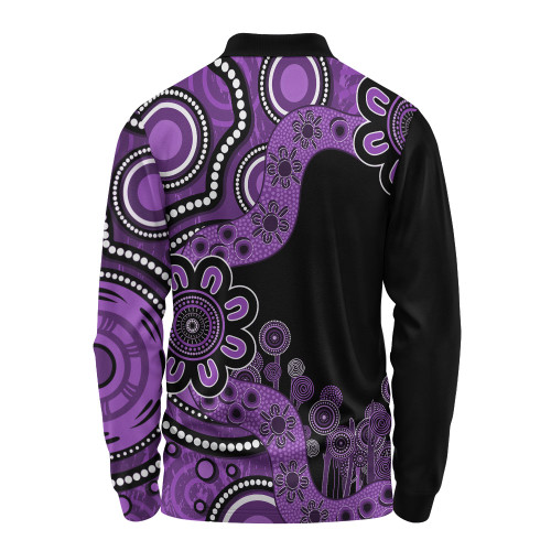 Australia Long Sleeve Polo Shirt Aboriginal Indigenous Dot Painting Purple Australia Long Sleeve Polo Shirt Aboriginal Indigenous Dot Painting Purple
