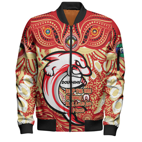 Redcliffe Dolphins Bomber Jacket Celebrating Naidoc Week 2024 Aboriginal Dot Art Inspired