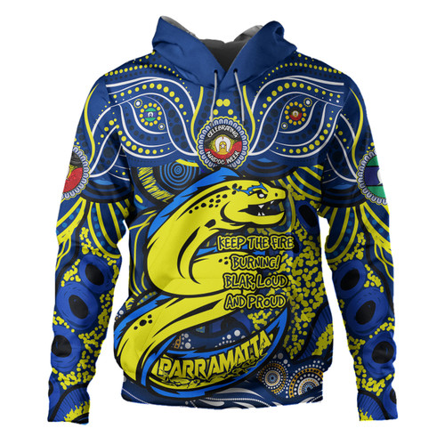 Parramatta Eels Hoodie Celebrating Naidoc Week 2024 Aboriginal Dot Art Inspired