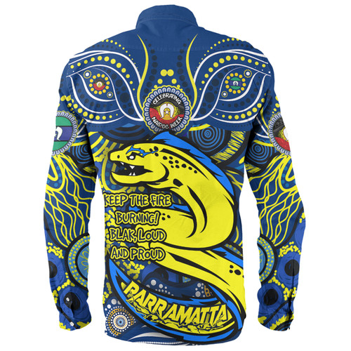 Parramatta Eels Long Sleeve Shirt Celebrating Naidoc Week 2024 Aboriginal Dot Art Inspired Parramatta Eels Long Sleeve Shirt Celebrating Naidoc Week 2024 Aboriginal Dot Art Inspired