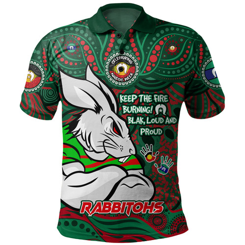 South Sydney Rabbitohs Polo Shirt Celebrating Naidoc Week 2024 Aboriginal Dot Art Inspired