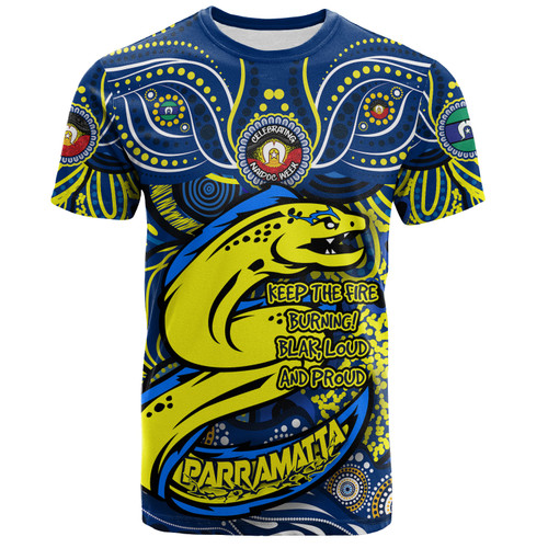 Parramatta Eels T-Shirt Celebrating Naidoc Week 2024 Aboriginal Dot Art Inspired