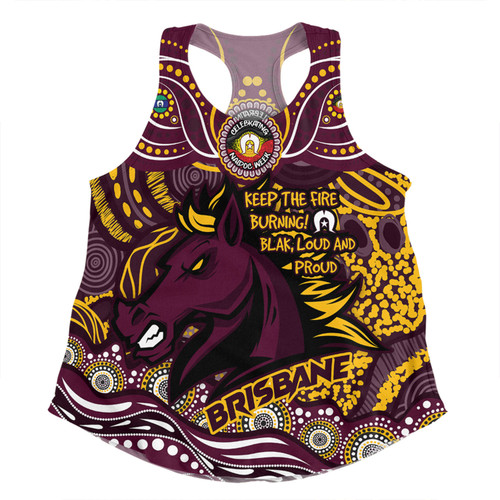 Brisbane Broncos Women Racerback Singlet Celebrating Naidoc Week 2024 Aboriginal Dot Art Inspired