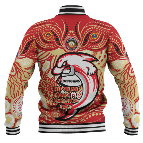 Redcliffe Dolphins Baseball Jacket Celebrating Naidoc Week 2024 Aboriginal Dot Art Inspired