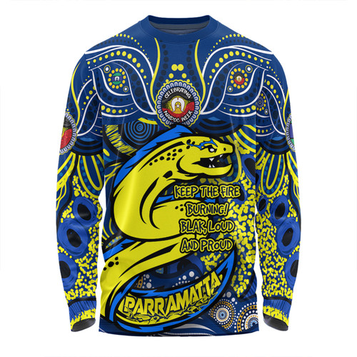 Parramatta Eels Long Sleeve T-shirt Celebrating Naidoc Week 2024 Aboriginal Dot Art Inspired