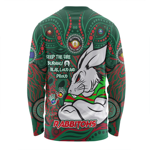 South Sydney Rabbitohs Long Sleeve T-shirt Celebrating Naidoc Week 2024 Aboriginal Dot Art Inspired