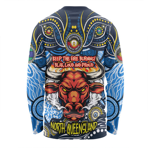 North Queensland Cowboys Long Sleeve T-shirt Celebrating Naidoc Week 2024 Aboriginal Dot Art Inspired North Queensland Cowboys Long Sleeve T-shirt Celebrating Naidoc Week 2024 Aboriginal Dot Art Inspired