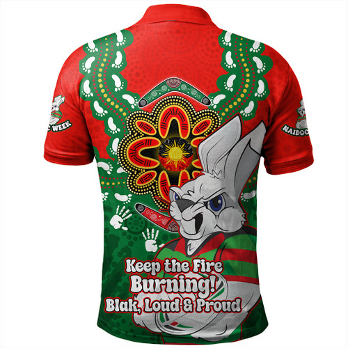 South Sydney Rabbitohs Polo Shirt Aboriginal Inspired Naidoc Symbol Pattern South Sydney Rabbitohs Polo Shirt Aboriginal Inspired Naidoc Symbol Pattern