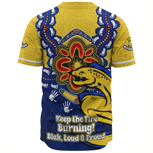 Parramatta Eels Baseball Shirt Aboriginal Inspired Naidoc Symbol Pattern