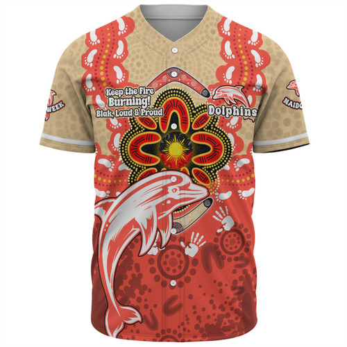 Redcliffe Dolphins Baseball Shirt Aboriginal Inspired Naidoc Symbol Pattern