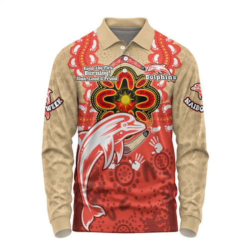 Redcliffe Dolphins Long Sleeve Polo Shirt Aboriginal Inspired Naidoc Symbol Pattern