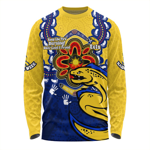 Parramatta Eels Long Sleeve T-shirt Aboriginal Inspired Naidoc Symbol Pattern