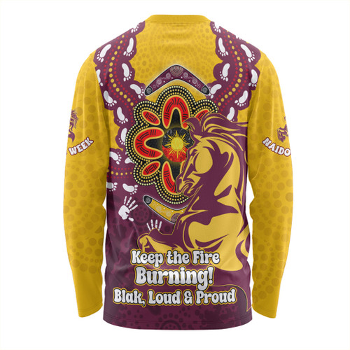 Brisbane Broncos Long Sleeve T-shirt Aboriginal Inspired Naidoc Symbol Pattern Brisbane Broncos Long Sleeve T-shirt Aboriginal Inspired Naidoc Symbol Pattern