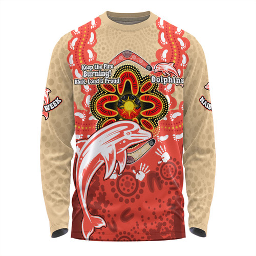 Redcliffe Dolphins Long Sleeve T-shirt Aboriginal Inspired Naidoc Symbol Pattern