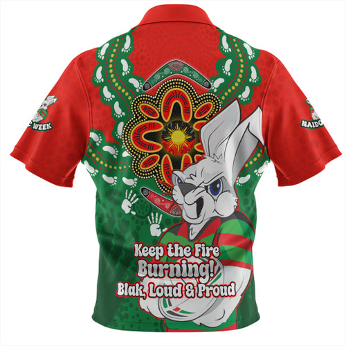 South Sydney Rabbitohs Zip Polo Shirt Aboriginal Inspired Naidoc Symbol Pattern South Sydney Rabbitohs Zip Polo Shirt Aboriginal Inspired Naidoc Symbol Pattern