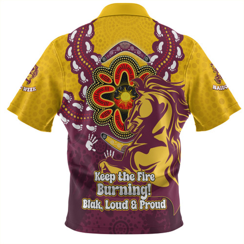 Brisbane Broncos Zip Polo Shirt Aboriginal Inspired Naidoc Symbol Pattern Brisbane Broncos Zip Polo Shirt Aboriginal Inspired Naidoc Symbol Pattern