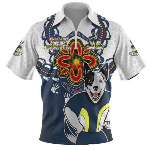 North Queensland Cowboys Zip Polo Shirt Aboriginal Inspired Naidoc Symbol Pattern