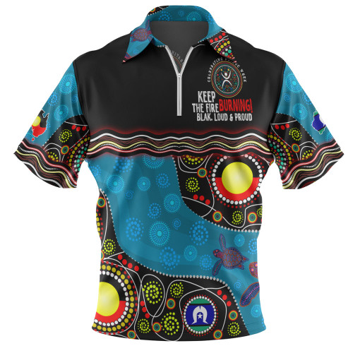 Australia Zip Polo Shirt Custom Naidoc Week Culture Art With River And Tortoise Aboriginal