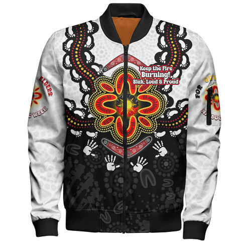 Australia Bomber Jacket Aboriginal Inspired Naidoc Symbol Pattern White