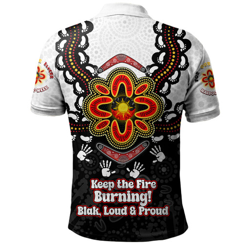 Australia Polo Shirt Aboriginal Inspired Naidoc Symbol Pattern White Australia Polo Shirt Aboriginal Inspired Naidoc Symbol Pattern White