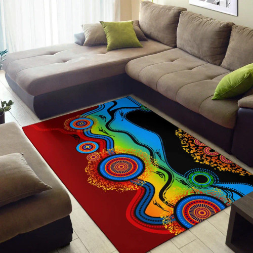 Australia Aboriginal Area Rug - Dot Painting Indigenous Circle Patterns Blue Dream