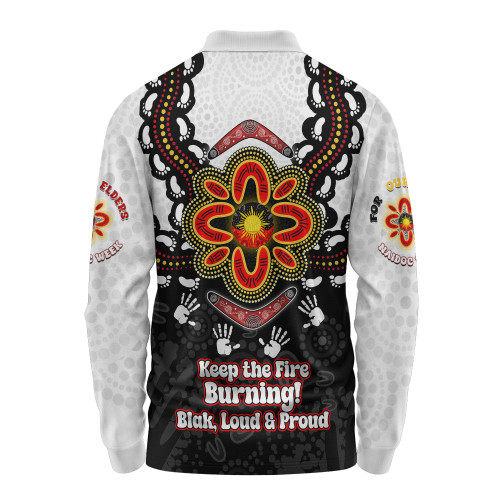 Australia Long Sleeve Polo Shirt Aboriginal Inspired Naidoc Symbol Pattern White Australia Long Sleeve Polo Shirt Aboriginal Inspired Naidoc Symbol Pattern White