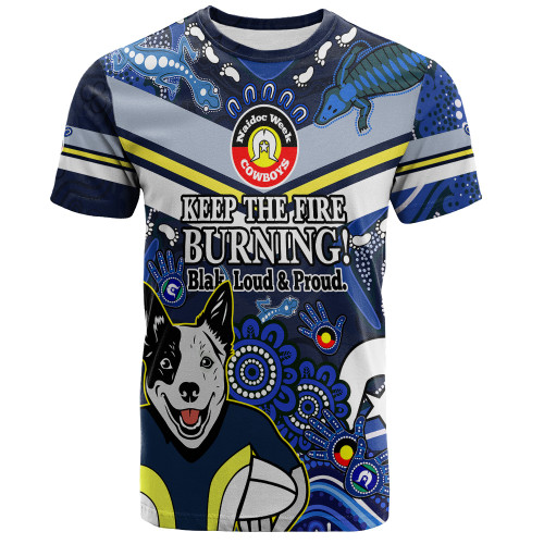 North Queensland Cowboys T-Shirt Custom Naidoc Keep the Fire Burning! Blak, Loud & Proud Home Jersey1