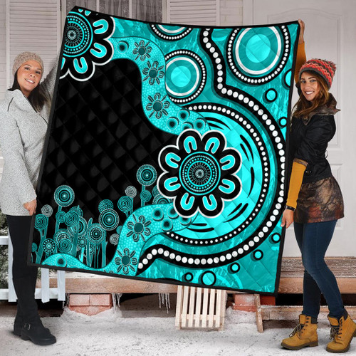 Australia Quilt Aboriginal Indigenous Dot Painting Turquoise Australia Quilt Aboriginal Indigenous Dot Painting Turquoise
