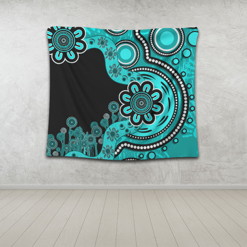 Australia Tapestry Aboriginal Indigenous Dot Painting Turquoise Australia Tapestry Aboriginal Indigenous Dot Painting Turquoise
