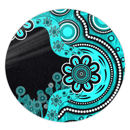 Australia Round Rug Aboriginal Indigenous Dot Painting Turquoise