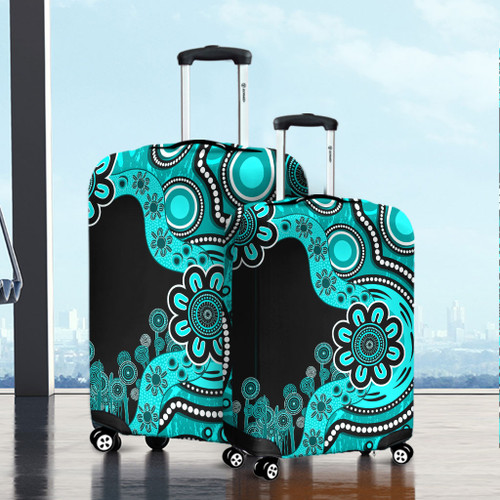 Australia Luggage Cover Aboriginal Indigenous Dot Painting Turquoise Australia Luggage Cover Aboriginal Indigenous Dot Painting Turquoise