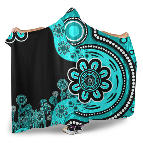Australia Hooded Blanket Aboriginal Indigenous Dot Painting Turquoise Australia Hooded Blanket Aboriginal Indigenous Dot Painting Turquoise